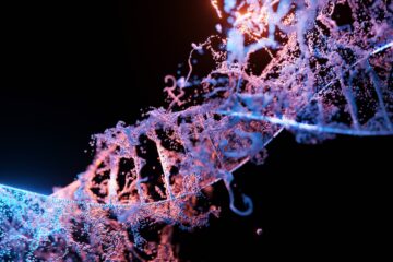a close up of a blue and purple structure