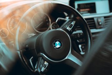 black bmw car steering wheel