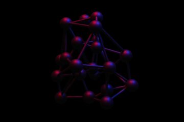 a 3d model of a structure with red and blue balls
