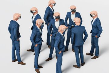 a group of men in suits and masks