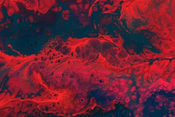 a red and blue abstract painting