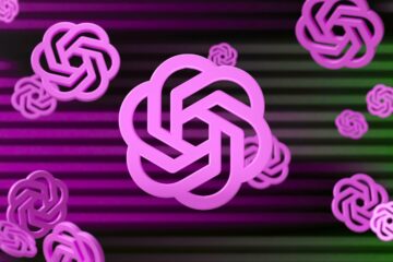 a purple and green background with intertwined circles