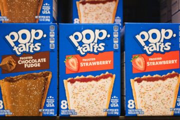 Boxes of pop-tarts are shown with different flavors.