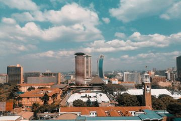 a view of a city with tall buildings