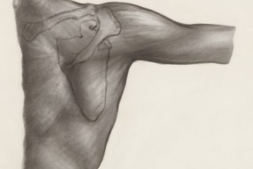 a black and white drawing of a person's arm